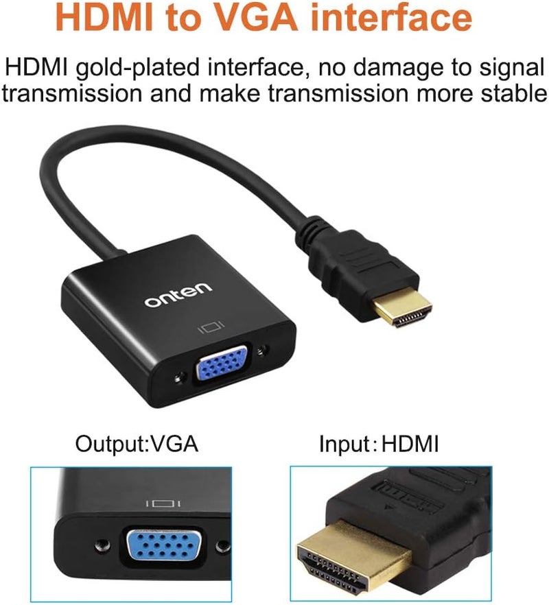 onten HDMI to VGA Cable. HDMI Male to VGA Male Converter with 3.5mm Audio Jack for TV Stick, Raspberry Pi, Laptop, Monitor, PC, Tablet, Digital Camera, Etc (Adapter) - Image 4